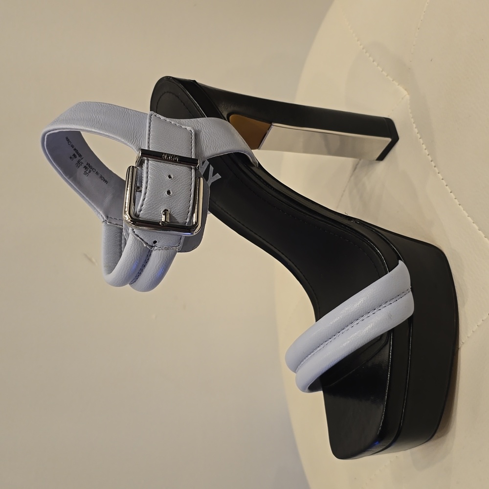 DKNY Lavender Black Silver Sky High Heels Platforms Sandals Jaysha 8.5 New - Picture 2 of 7